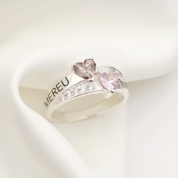 Inel Destine Unite - 2 nume si Cristale Zirconia - Argint 925