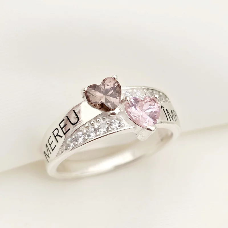 Inel Destine Unite - 2 nume si Cristale Zirconia - Argint 925 picture - 2