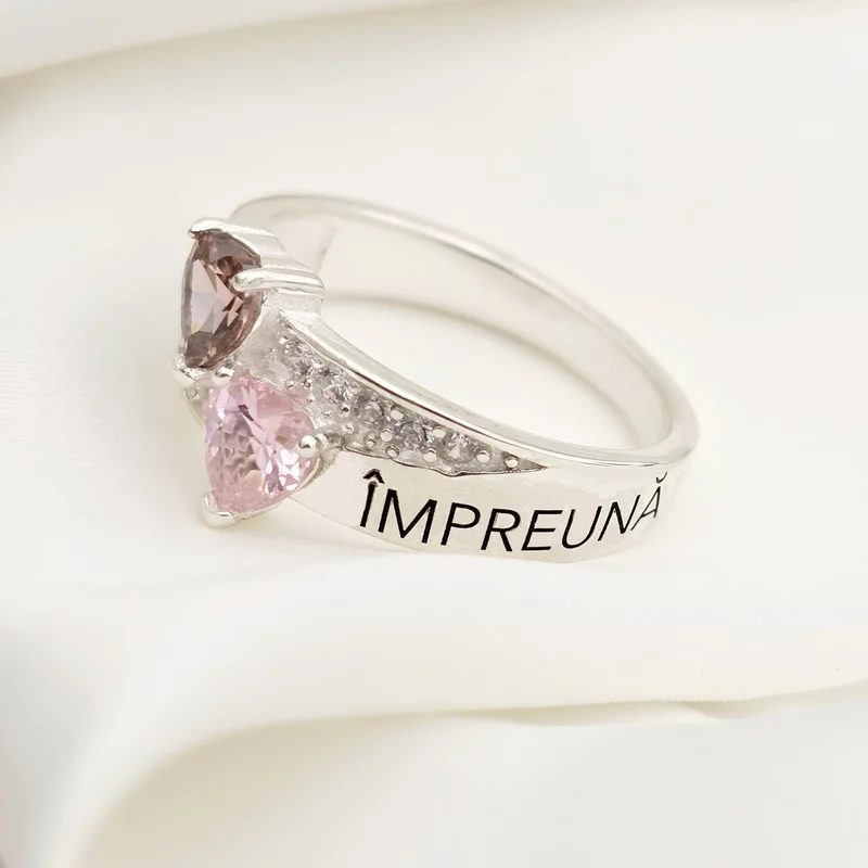 Inel Destine Unite - 2 nume si Cristale Zirconia - Argint 925 picture - 3