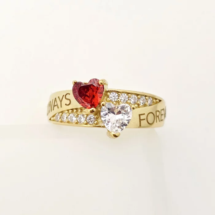 Inel Destine Unite - 2 nume si Cristale Zirconia - Argint 925 placat cu Aur 18K