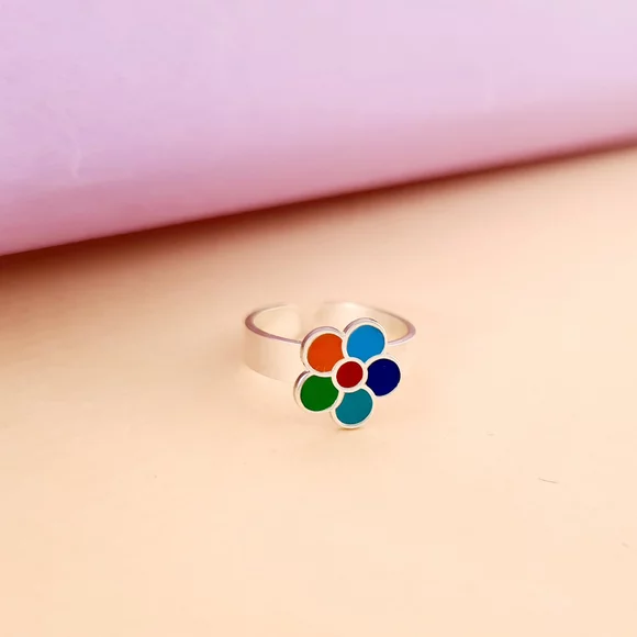 Inel Floare multicolora - Decorat cu email - Argint 925 - Model reglabil
