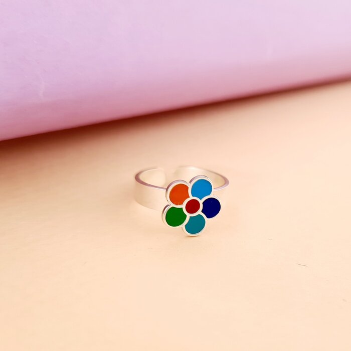 Inel Floare multicolora – Decorat cu email – Argint 925 – Model reglabil (toate)