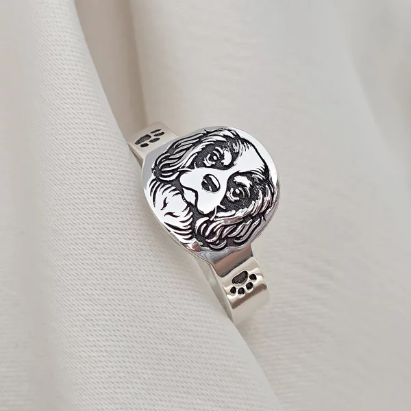 Inel Iubitor de Caini - Cap de Catel Gravura Detaliata - Argint 925