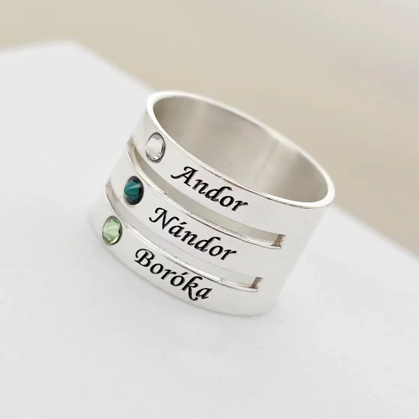 Inel personalizat 3 nume - Argint 925, cristale Swarovski