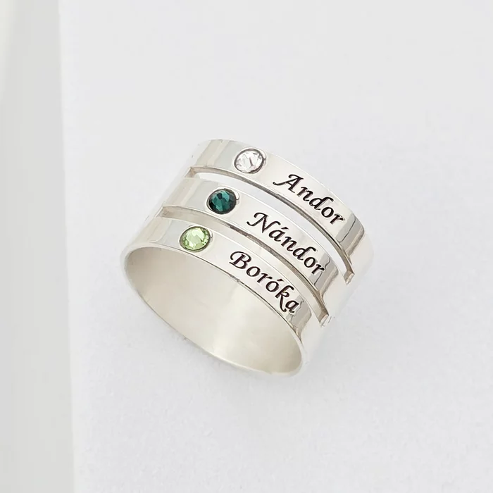 Inel personalizat 3 nume - Argint 925, cristale Swarovski