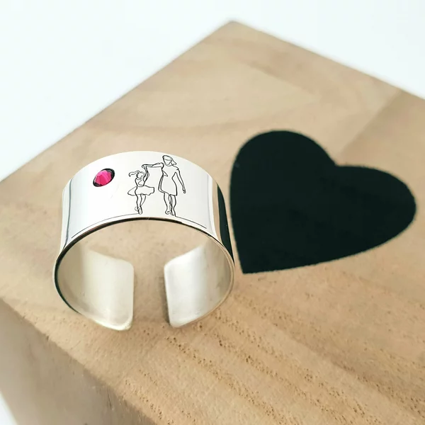 Inel personalizat - Mama si fiica - model lat - Argint 925 - Cristal Swarovski