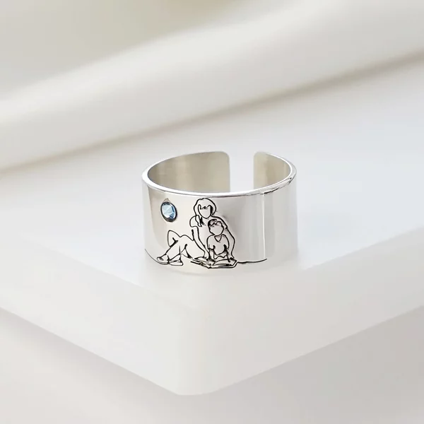 Inel personalizat - Mama si fiu - model lat - Argint 925 - Cristal Swarovski