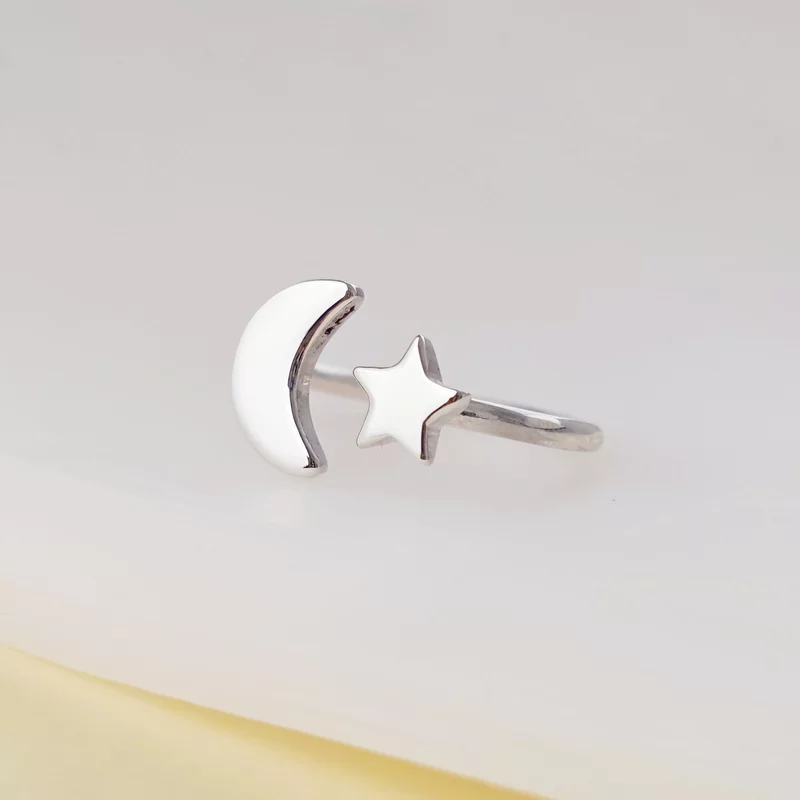 Inel semiluna si steluta - Gravura initiale personalizata - Argint 925 - Model reglabil picture - 4