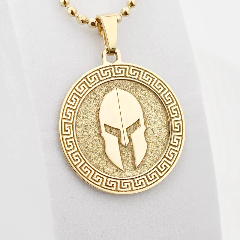 Lant barbatesc - Casca Spartan si Motive Grecesti - Argint 925 placat cu Aur 18K