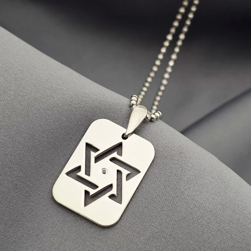 Lant barbatesc - Steaua lui David cu Diamant Negru - Argint 925 rodiat si lant ARMY picture - 3