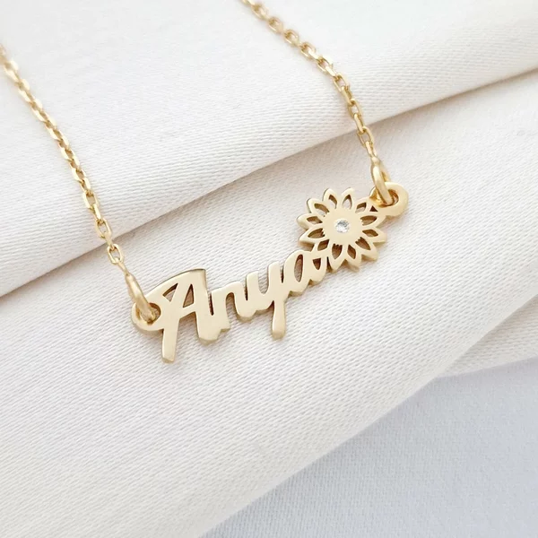 Lantisor Anya, simbol floare si Diamant natural - Argint 925 placat cu Aur Galben 18K