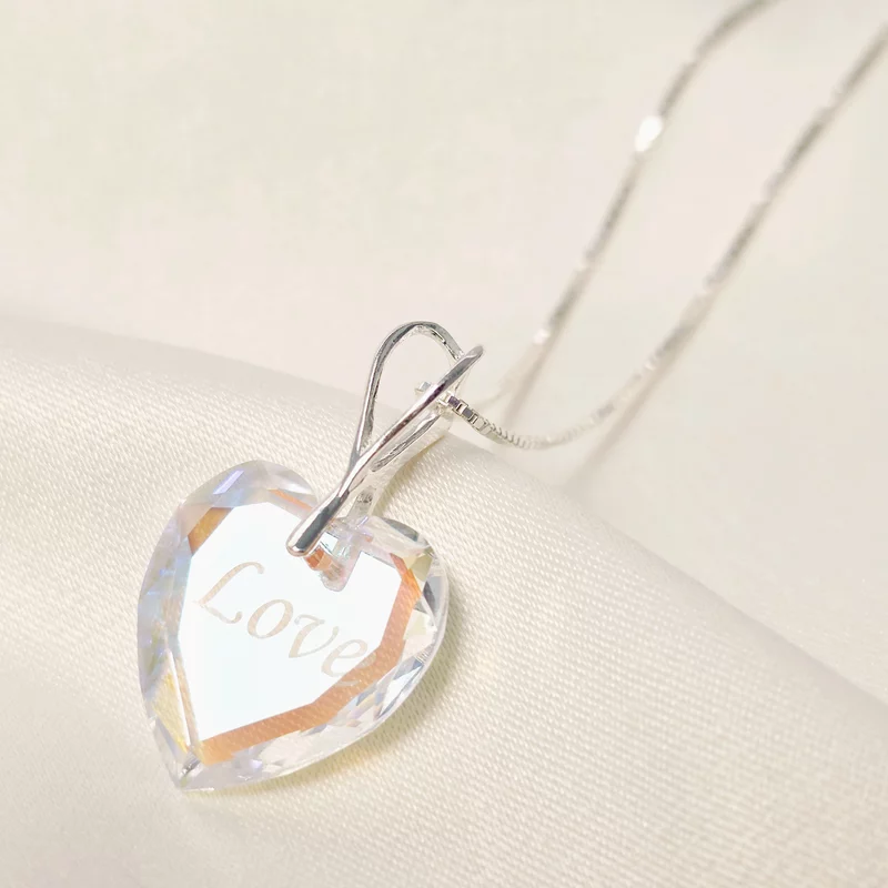 Lantisor Argint 925 cu pandantiv cristal Swarovski inima gravat - Aurore Boreale picture - 2