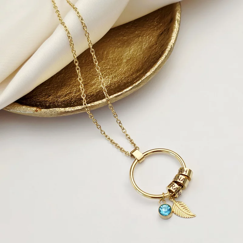 Lantisor Cercul Familiei - Elemente personalizate, charm Zirconia si pana - Otel Inoxidabil 316L picture - 6