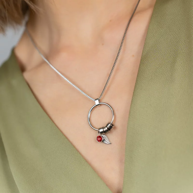 Lantisor Cercul Familiei - Elemente personalizate, charm Zirconia si pana - Otel Inoxidabil 316L picture - 8