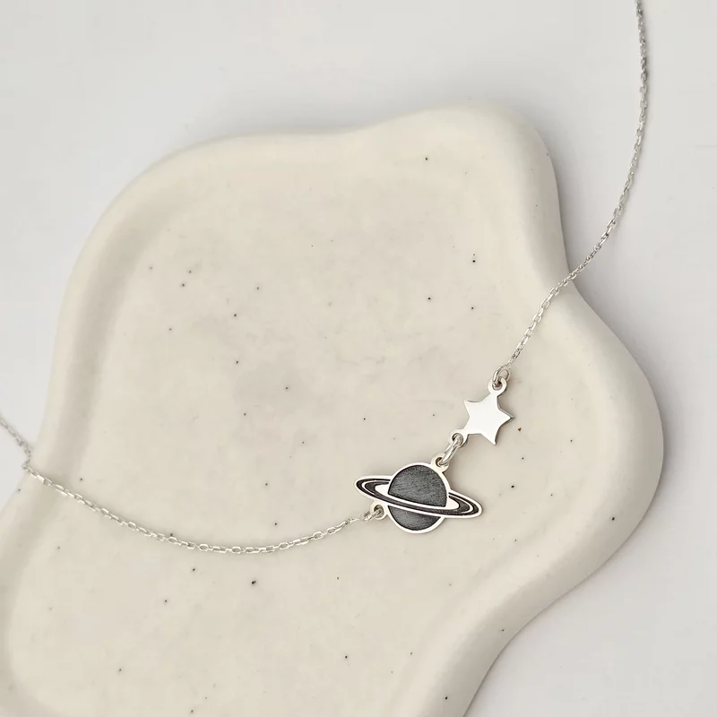 Lantisor cosmic - Pandantive Planeta Saturn si Stea - Argint 925 picture - 3