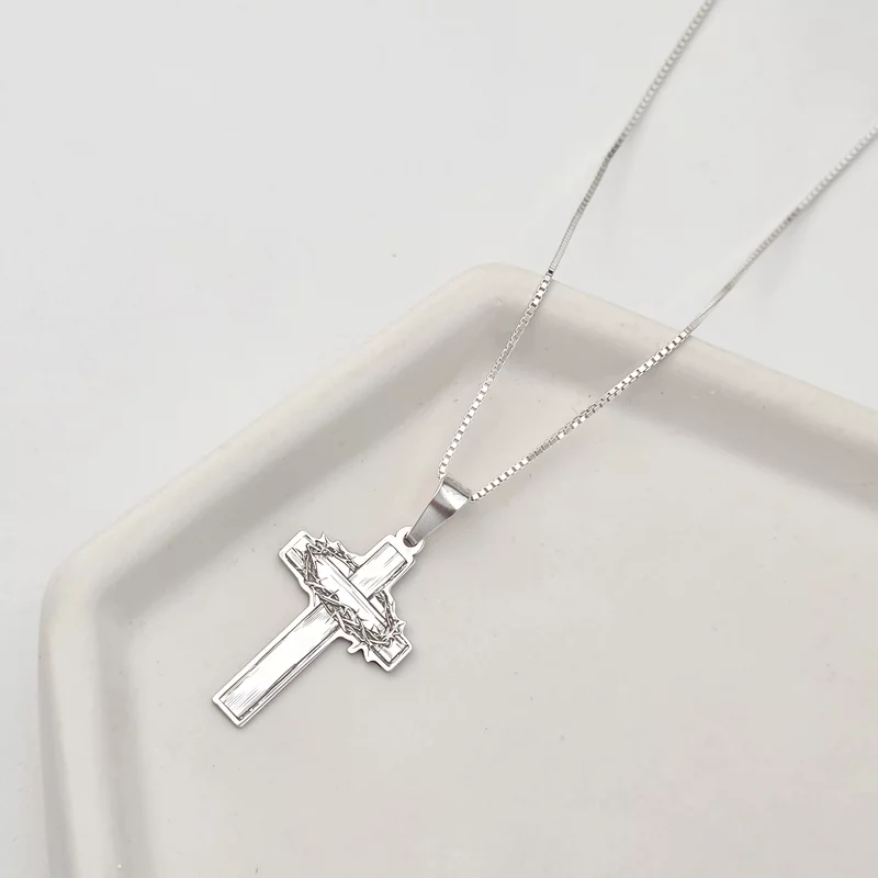 Lantisor Crucea de lemn cu Coroana de spini - Bijuterie cu Har - Argint 925 picture - 3