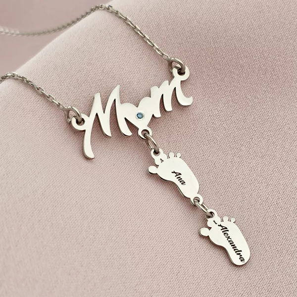 Lantisor cu Diamant Natural - Pandantiv Mom si 2 picioruse - Argint 925 Rodiat