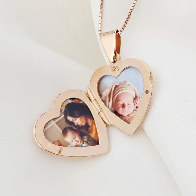 Lantisor cu medalion inima 20 mm cu poza in interior - Gravura personalizata - Argint 925 placat cu Aur Roz 18K picture - 4