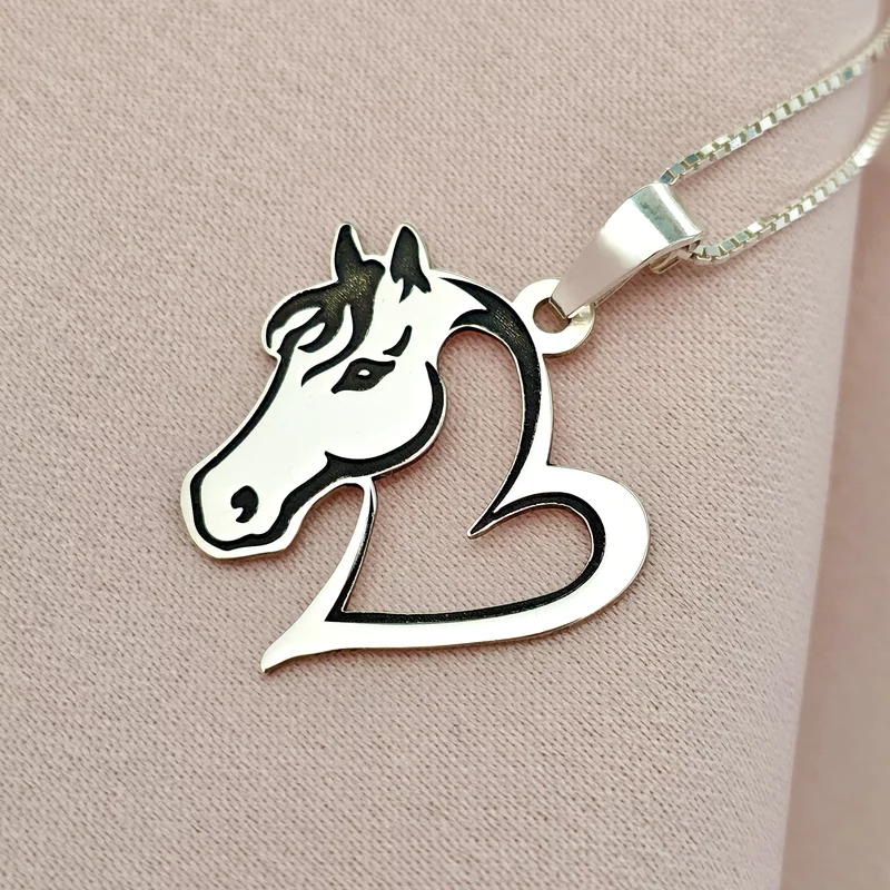 Lantisor cu pandantiv cal si inima - Argint 925 picture - 1