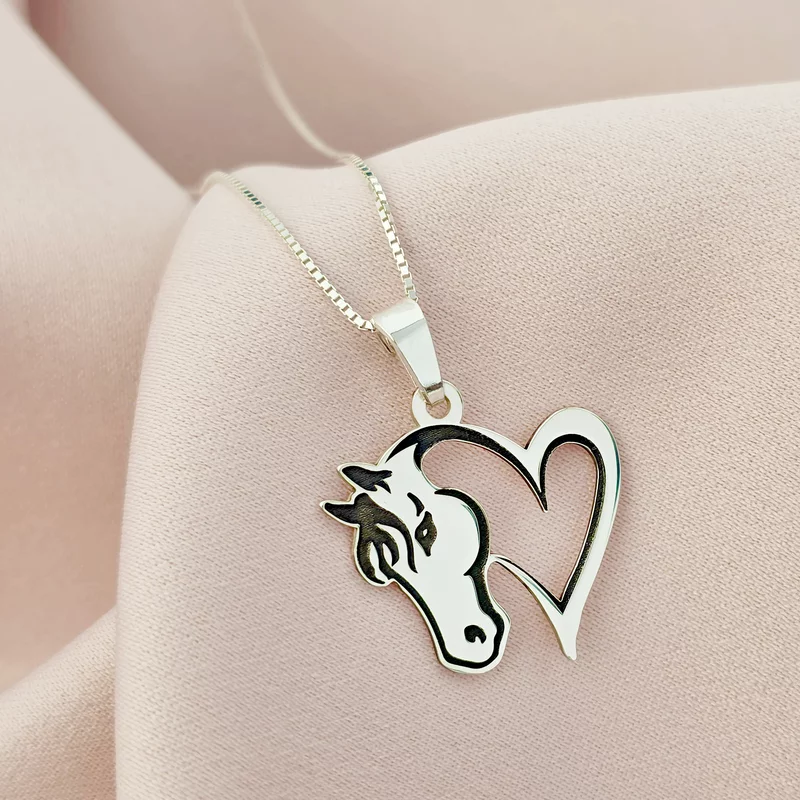 Lantisor cu pandantiv cal si inima - Argint 925 picture - 5