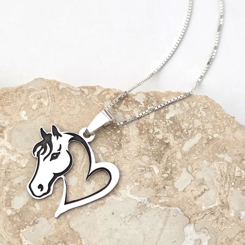 Lantisor cu pandantiv cal si inima - Argint 925 picture - 3