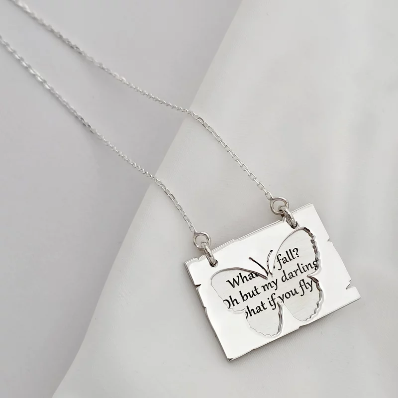 Lantisor cu pandantiv fluture decupat si mesaj ascuns - Argint 925 picture - 5