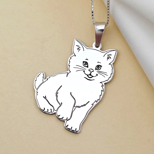 Lantisor cu pandantiv Pisica Pufoasa - Argint 925