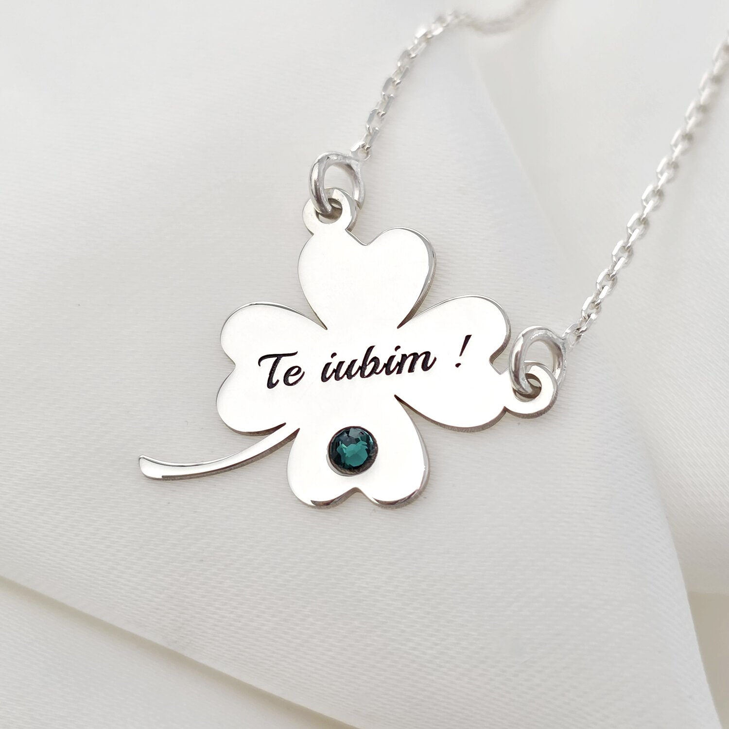 Lantisor cu pandantiv - Trifoi cu 4 foi - Argint 925, Cristal Swarovski