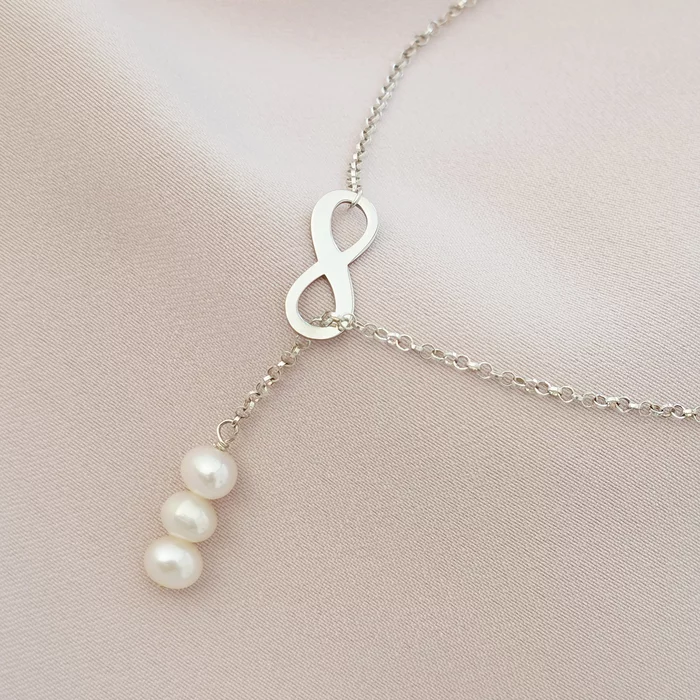 Lantisor cu Perle - Eternitate cursiva - Model lariat cu infinit - Argint 925