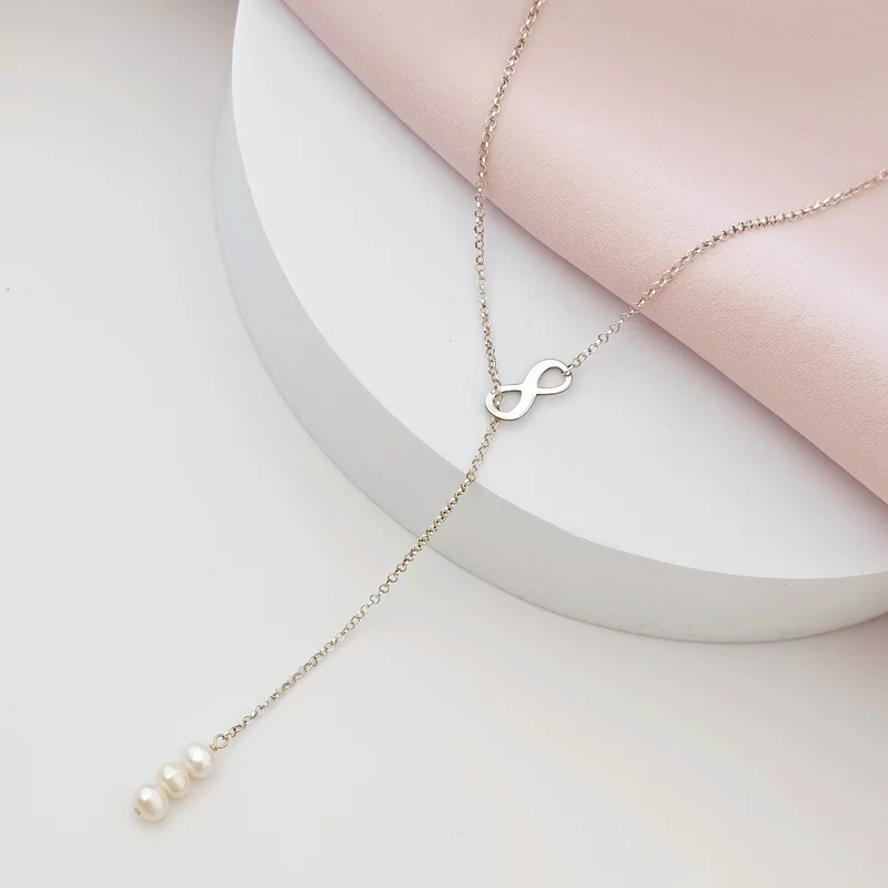 Lantisor cu Perle - Eternitate cursiva - Model lariat cu infinit - Argint 925 picture - 3