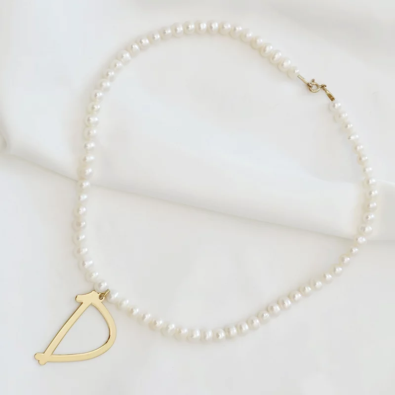 Lantisor cu Perle - Majuscula imensa - Model sirag perle cu initiala mare - Argint 925 placat cu Aur Galben 18K picture - 3