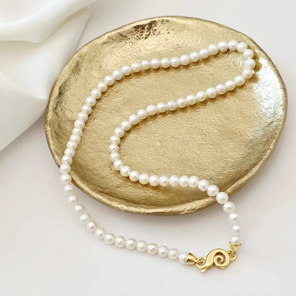 Lantisor cu Perle - model sirag de perle albe japoneze Akoya - Argint 925 placat cu Aur Galben 18K