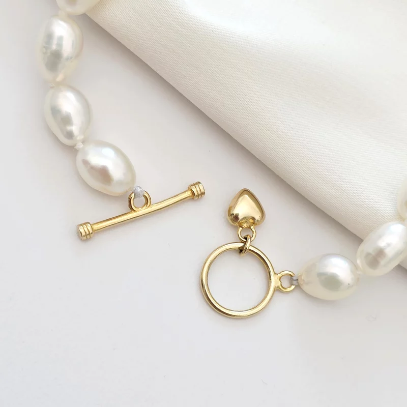 Lantisor cu Perle - model sirag de perle rice albe de apa dulce - Argint 925 placat cu Aur Galben 18K picture - 3