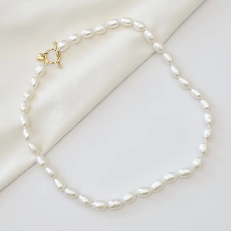 Lantisor cu Perle - model sirag de perle rice albe de apa dulce - Argint 925 placat cu Aur Galben 18K picture - 8