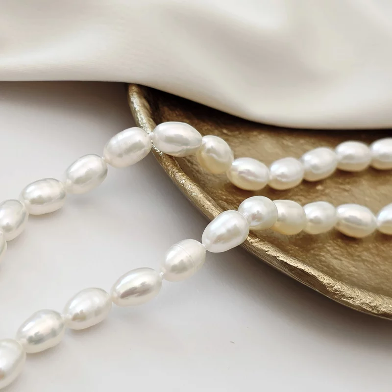 Lantisor cu Perle - model sirag de perle rice albe de apa dulce - Argint 925 placat cu Aur Galben 18K picture - 6