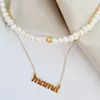 Lantisor cu Perle - Nume melodios - Model 2 straturi cu sirag perle si lantisor cu nume - Argint 925 placat cu Aur Galben 18K