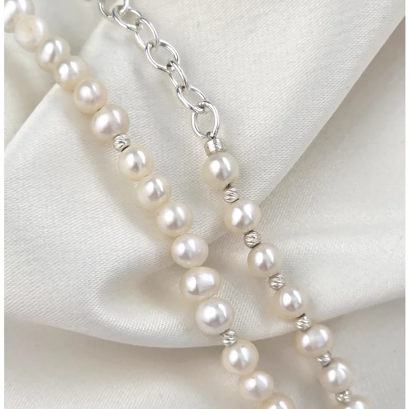 Lantisor cu Perle - pandantiv libelula -  Model sirag de perle albe cu bilute si lantisor - Argint 925 picture - 3