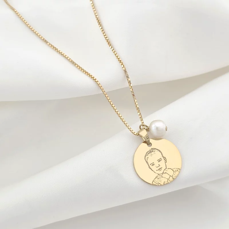 Lantisor cu picatura de Perla si fotogravura - Eleganta capturata - Argint 925 placat cu Aur Galben 18K picture - 3