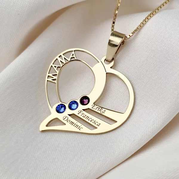 Lantisor Dragii MAMEI - 3 nume si cristale Swarovski - Argint 925 placat cu Aur Galben 18K