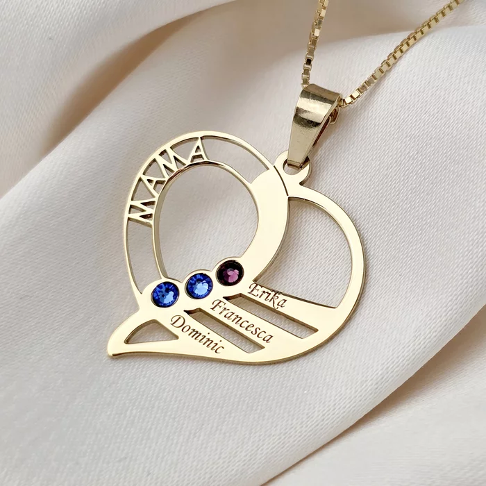 Lantisor Dragii MAMEI - 3 nume si cristale Swarovski - Argint 925 placat cu Aur Galben 18K