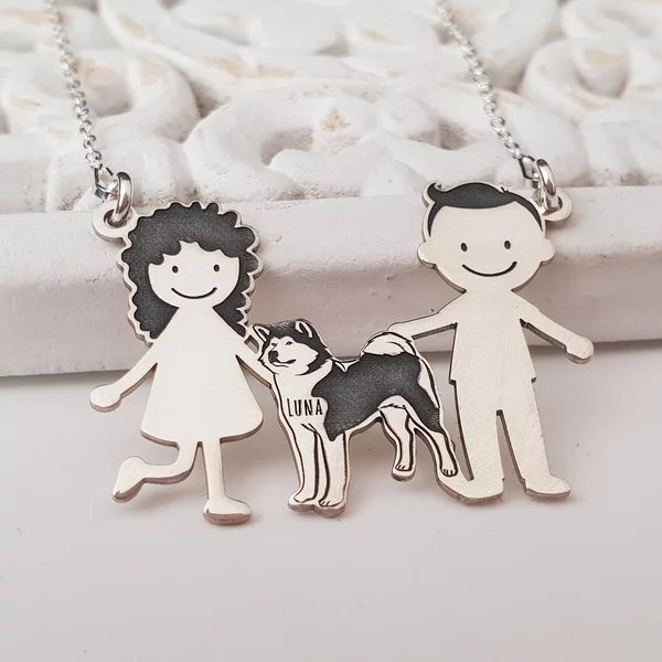 Lantisor Familie - 3 Membri cu Akita - Argint 925