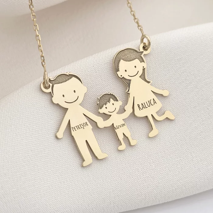Lantisor Familie - 3 Membri - Argint 925 placat cu Aur 18K