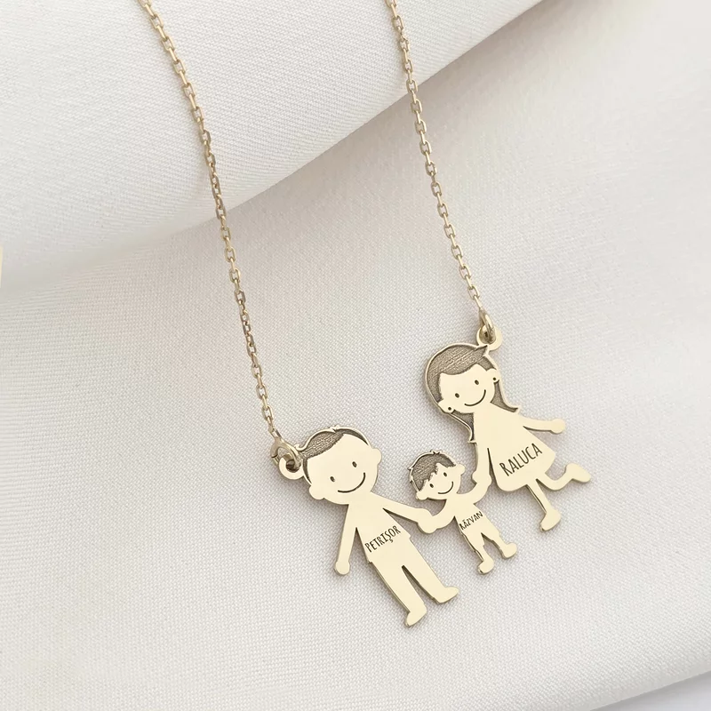 Lantisor Familie - 3 Membri - Argint 925 placat cu Aur 18K picture - 3