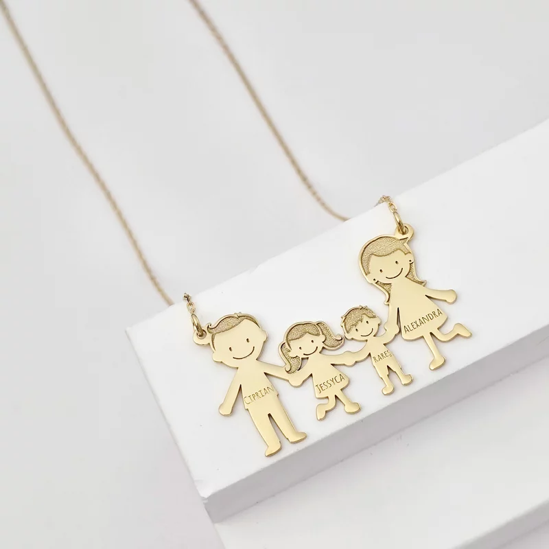 Lantisor Familie - 4 Membri - Argint 925 placat cu Aur 18K picture - 3