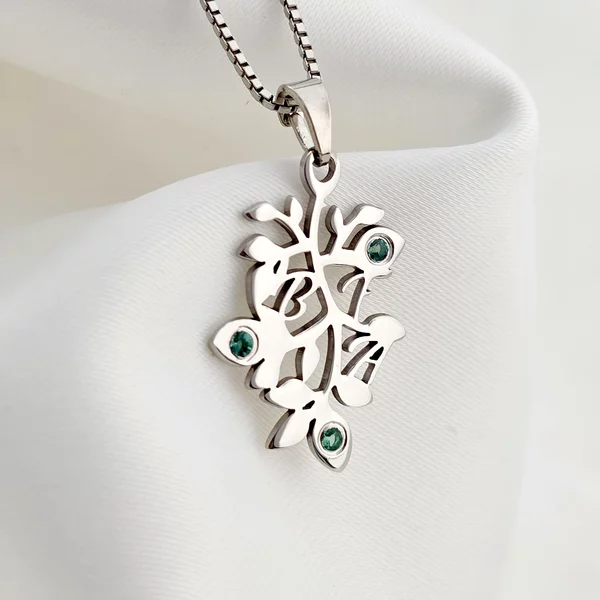 Lantisor Fior al Armoniei - Pandantiv Crengute si 3 Pietre pretioase - Argint 925