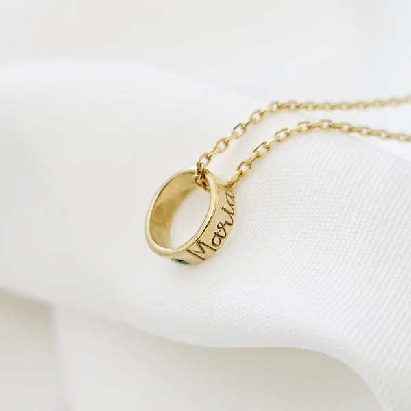 Lantisor Fior al Conexiunii - Model Cilindru cu nume si o Piatra pretioasa - Argint 925 placat cu Aur Galben 18K