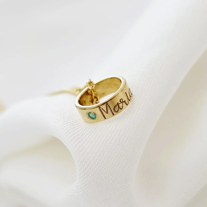 Lantisor Fior al Conexiunii - Model Cilindru cu nume si o Piatra pretioasa - Argint 925 placat cu Aur Galben 18K picture - 3