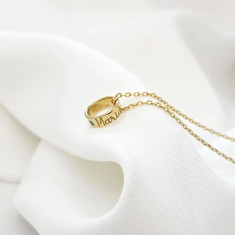 Lantisor Fior al Conexiunii - Model Cilindru cu nume si o Piatra pretioasa - Argint 925 placat cu Aur Galben 18K picture - 8