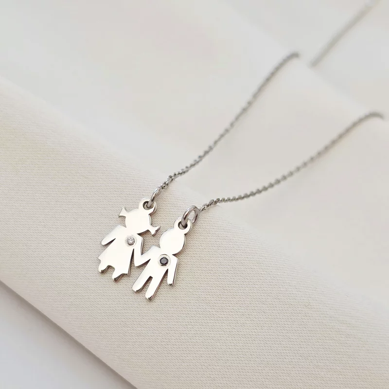 Lantisor Fior al Copilariei - Model fetita si baiat cu Diamante naturale - Argint 925 picture - 5