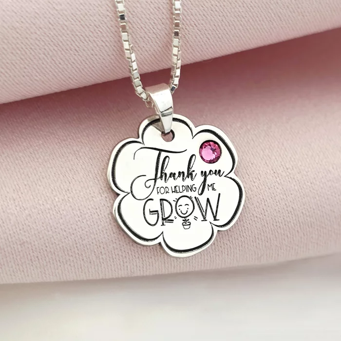 Lantisor GROW - Educatoare/Invatatoare - Personalizat cu text si Cristal Swarovski - Argint 925
